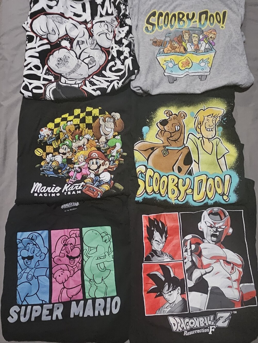 Lot 6 Graphic Tees Scooby Doo, Anime Dragonball Z, Super Mario, Popeye Size M